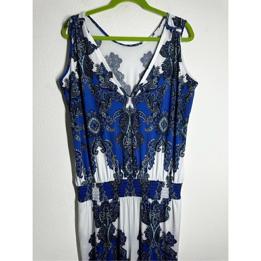 INC Womens Jumpsuit Black Blue Large L Striped Wide Leg Pockets See Description - Picture 2 of 16